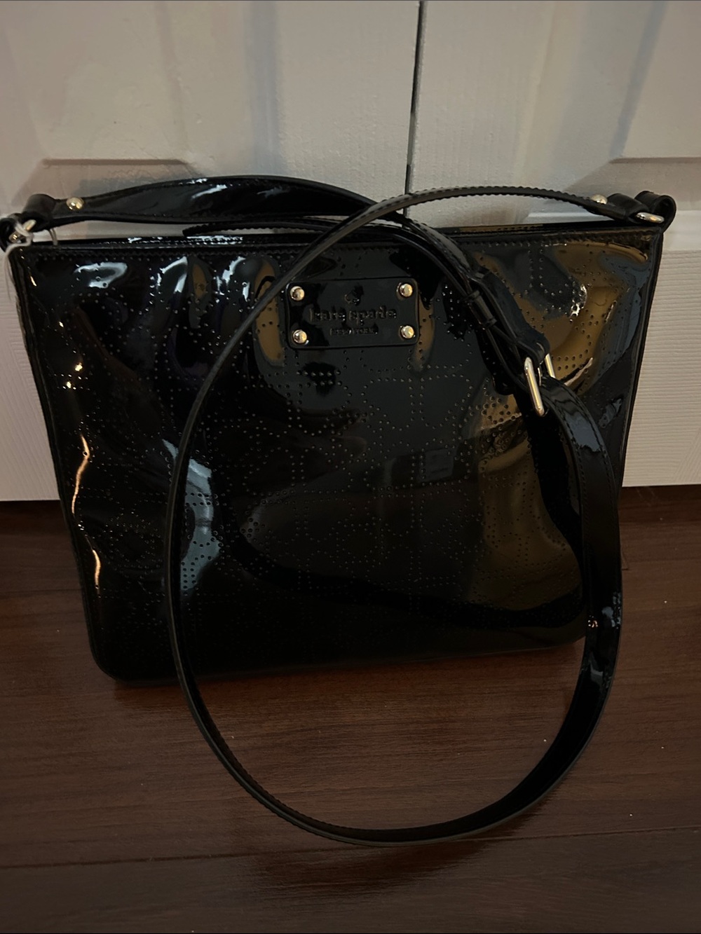 EUC Kate Spade Black Patent Shoulder Bag with Quilted Detail